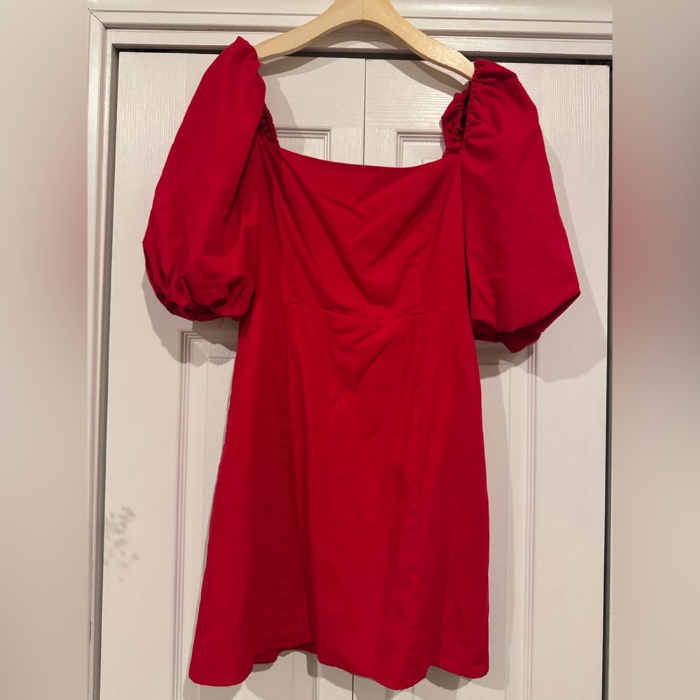 Miami Bold Red Puff Sleeve Linen Dress